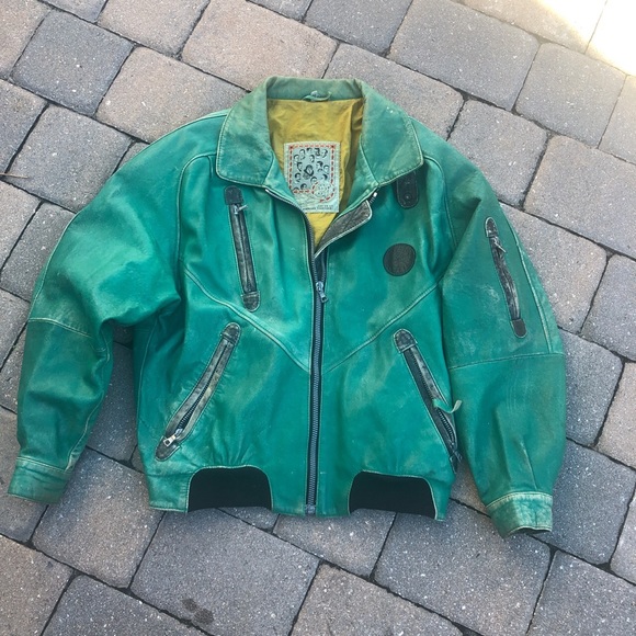 Other - Vtg Green Leather Flight Bomber Jacket